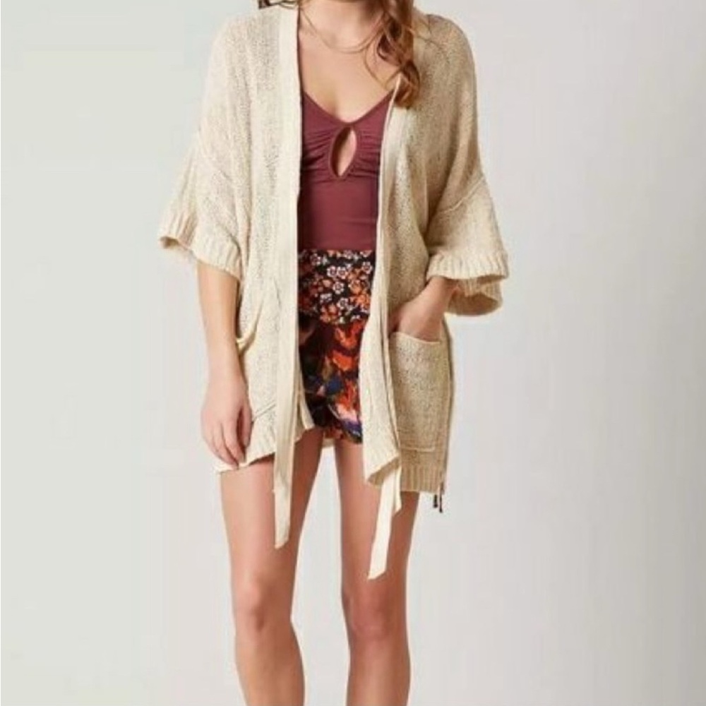 Free People Cream Cardigan Sweater with Flared Sleeves